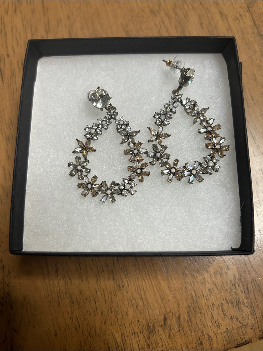 Ann Taylor Loft Crystal Floral Teardrop Earrings - Silver and Champagne